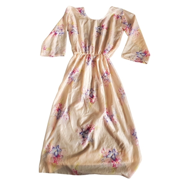 Vintage 70s Handmade Semi Sheer Floral Bluson Mumu Caftan Housedress - Picture 5 of 8